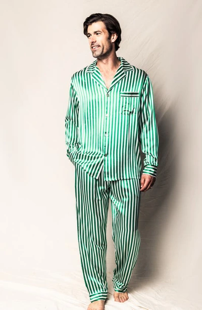 Shop Petite Plume Stripe Mulberry Silk Pajamas In Green
