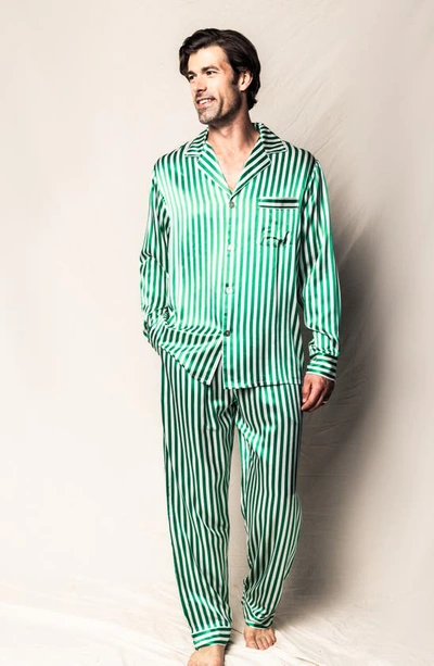Petite Plume Stripe Mulberry Silk Pajamas In Green