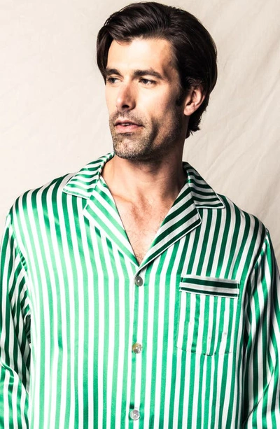Petite Plume Stripe Mulberry Silk Pajamas In Green