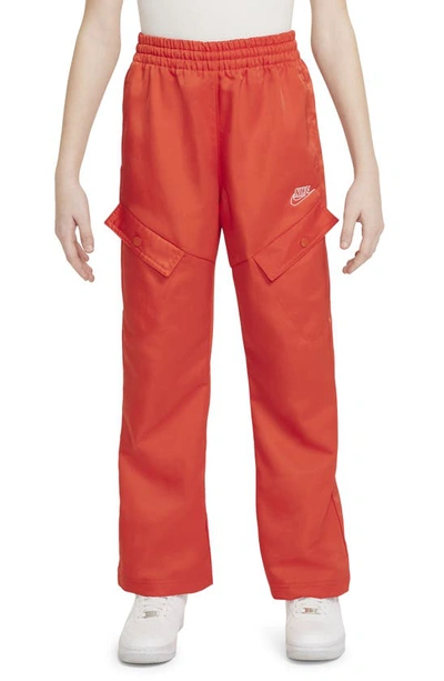 Shop Nike Kids' Sportswear Water Repellent Cargo Pants In Picante Red/ White