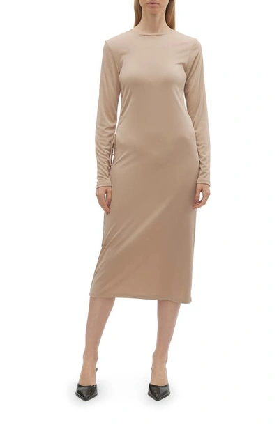 Shop Vero Moda Phine Long Sleeve Rib Jersey Dress In Silver Mink