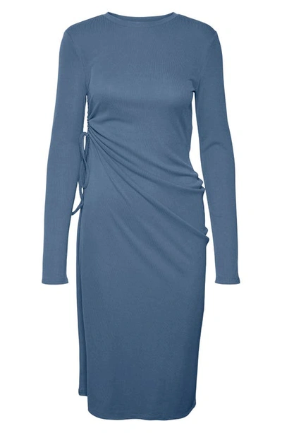 Shop Vero Moda Phine Long Sleeve Rib Jersey Dress In Coronet Blue