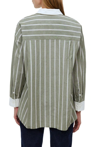 Shop Madewell The Oversize Stripe Straight Hem Signature Poplin Shirt In Desert Olive