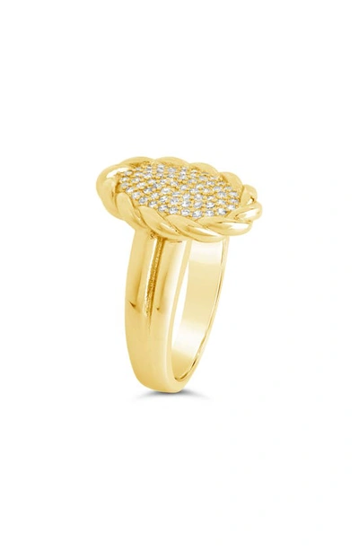 Sterling Forever Silver-tone Or Gold-tone Cubic Zirconia Detailed Statement Galette Ring In Gold