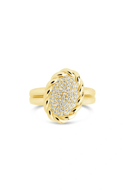 Sterling Forever Silver-tone Or Gold-tone Cubic Zirconia Detailed Statement Galette Ring In Gold