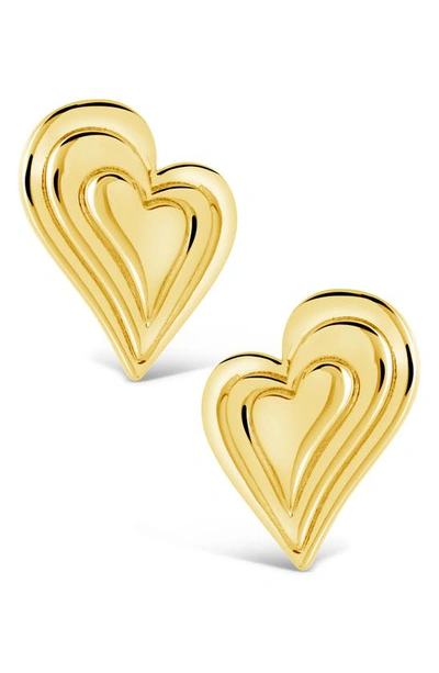 Sterling Forever Beating Heart Post Earrings In Gold
