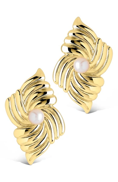 Shop Sterling Forever Fantaisie Genuine Pearl Post Earrings In Gold
