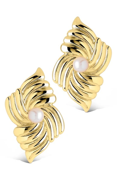 Sterling Forever Fantaisie Genuine Pearl Post Earrings In Gold