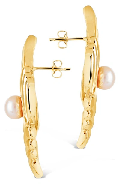 Sterling Forever Fantaisie Genuine Pearl Post Earrings In Gold