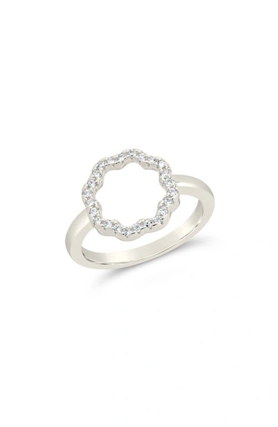 Sterling Forever Marisole Cz Rose Petal Outline Ring In Silver
