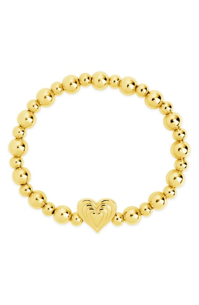 Shop Sterling Forever Beating Heart Beaded Stretch Bracelet In Gold