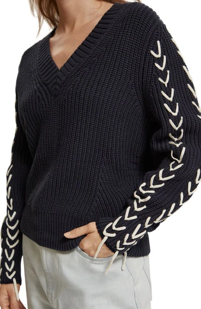 Shop Scotch & Soda Lace-up Detail Sweater In Night