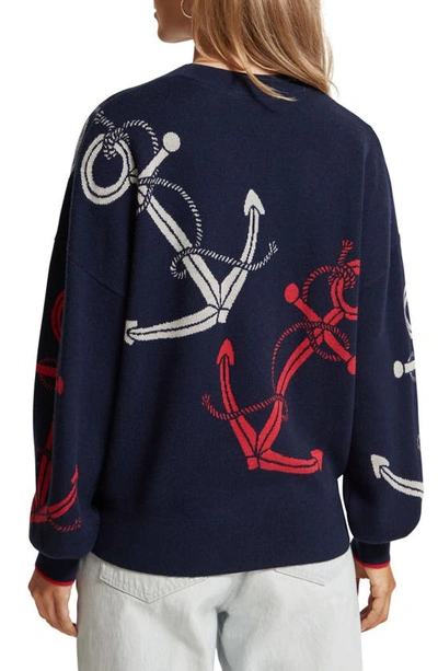 Scotch & Soda Anchor Jacquard Sweater In Navy Blue