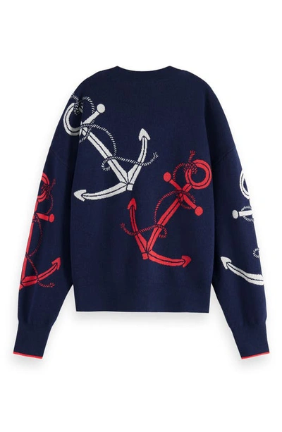 Scotch & Soda Anchor Jacquard Sweater In Navy Blue