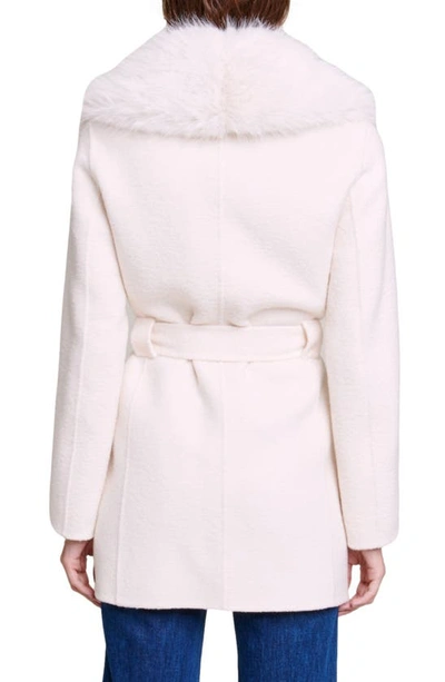 Shop Maje Galaxy Wool Blend Wrap Coat With Faux Fur Collar In Ecru