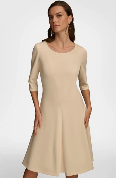 Shop Donna Karan Seamed Fit & Flare Dress In Parchment
