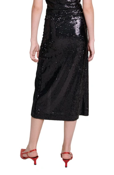 Shop Maje Jichic Sequin Side Slit Midi Skirt In Black