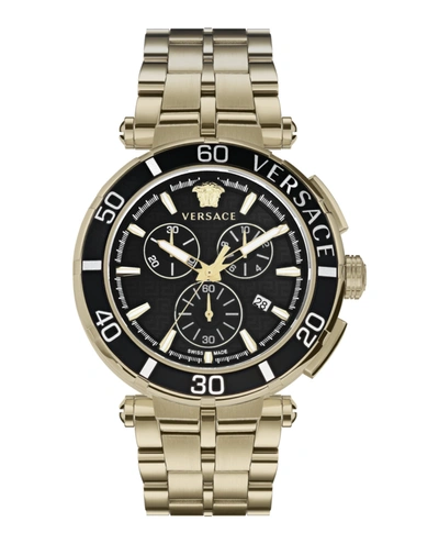 Shop Versace Greca Chrono Bracelet Watch In Black