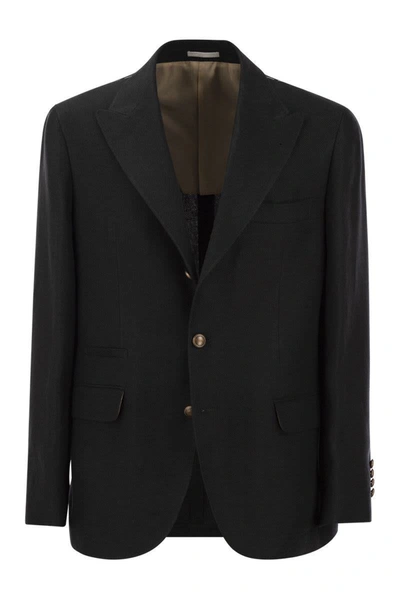 Shop Brunello Cucinelli Linen, Wool And Silk Diagonal Deconstructed Jacket In Black