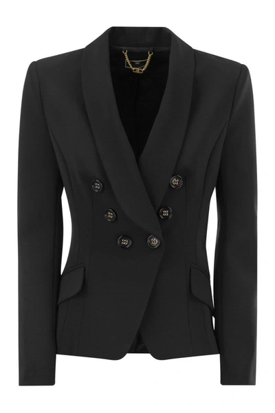 Shop Elisabetta Franchi Double-breasted Crepe Jacket With Shawl Lapels In Black
