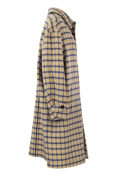 Shop Marni Reversible Wool Coat With Check Pattern In Yellow/blue