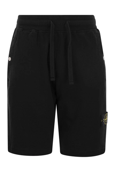 Shop Stone Island Cargo Bermuda Shorts In Brushed Cotton Fleece In Black
