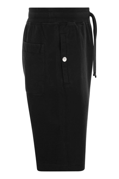 Shop Stone Island Cargo Bermuda Shorts In Brushed Cotton Fleece In Black