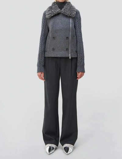 Shop Jonathan Simkhai Giovana Cable Knit Sleeve Jacket In Charcoal In Pink