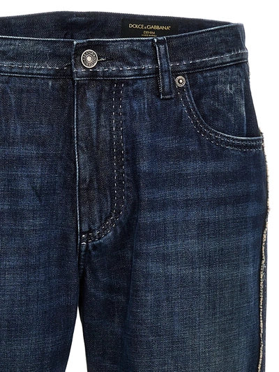Shop Dolce & Gabbana Fringed Stitching Jeans Blue