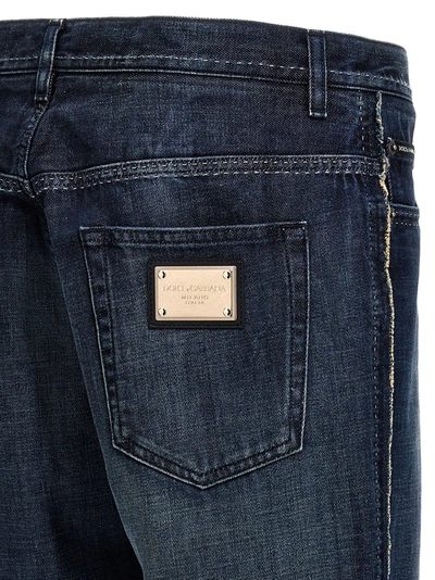 Shop Dolce & Gabbana Fringed Stitching Jeans Blue