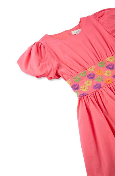 Shop Peek Aren't You Curious Kids' Heart Embroidered Dress In Coral