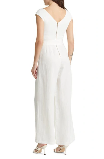 Shop Ted Baker Tabbia Mixed Media Wide Leg Jumpsuit In White