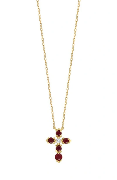 Shop Bony Levy 18k Gold El Mar Diamond & Ruby Cross Pendant Necklace In 18k Yellow Gold