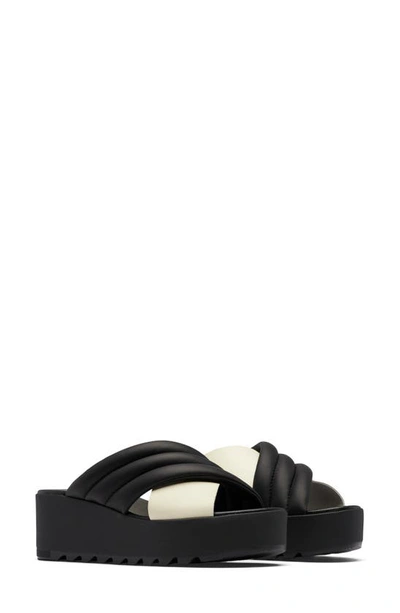 Shop Sorel Cameron Puff Flatform Slide Sandal In Black/ Sea Salt