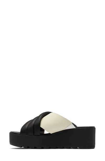 Shop Sorel Cameron Puff Flatform Slide Sandal In Black/ Sea Salt