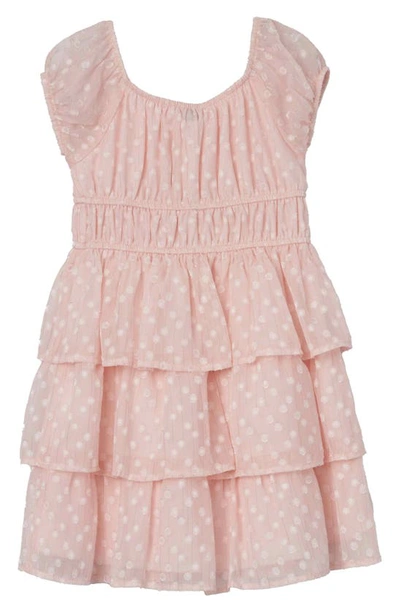 Shop Speechless Kids' Clip Dot Tiered Dress With Headband In Pale Pink