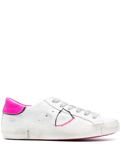 Shop Philippe Model Sneakers In Veau Broderie_blanc Fucsia