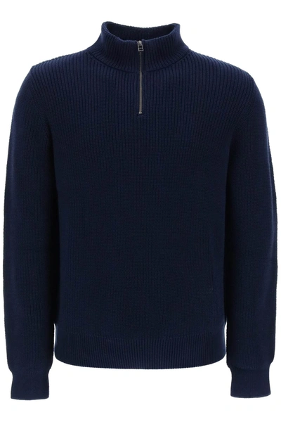 Shop Apc A.p.c. Sweater With Partial Zipper Placket Men In Blue
