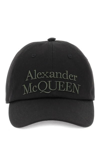 Shop Alexander Mcqueen Baseball Cap With Embroidered Logo Men In Black