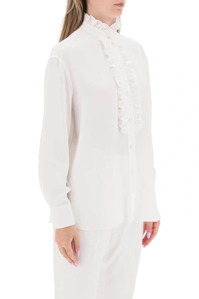 Shop Alexander Mcqueen Silk Satin Shirt With Ruffles Women In White