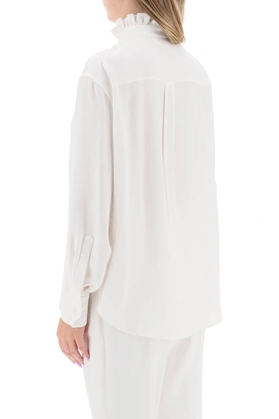 Shop Alexander Mcqueen Silk Satin Shirt With Ruffles Women In White