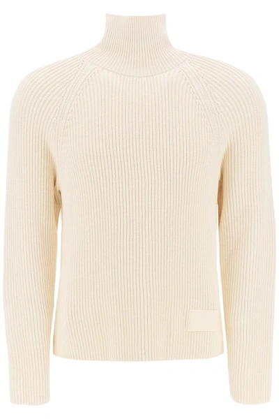 Shop Ami Alexandre Mattiussi Ami Paris Cotton And Wool Funnel-neck Sweater Men In White