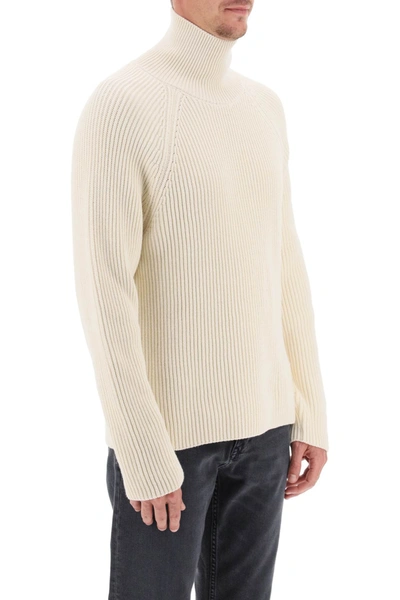 Shop Ami Alexandre Mattiussi Ami Paris Cotton And Wool Funnel-neck Sweater Men In White
