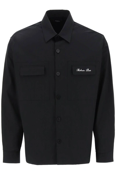 Shop Balmain Overshirt With Logo Embroidery Men In Black