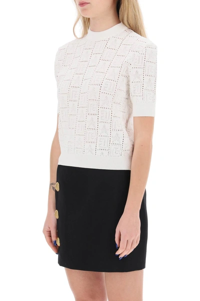 Shop Balmain Short-sleeved Top In Monogram Knit Women In White