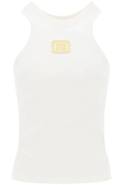 Shop Balmain Tank Top With Pb Embroidery Women In White