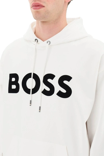 Shop Hugo Boss Boss 'sullivan' Logo Hoodie Men In White
