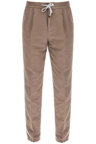 Shop Brunello Cucinelli Linen And Cotton Pants Men In Brown