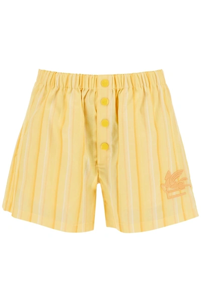 Shop Etro Striped Shorts With Logo Embroidery Women In Yellow