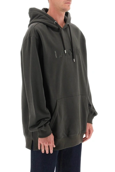 Shop Lanvin Hoodie With Curb Embroidery Men In Green